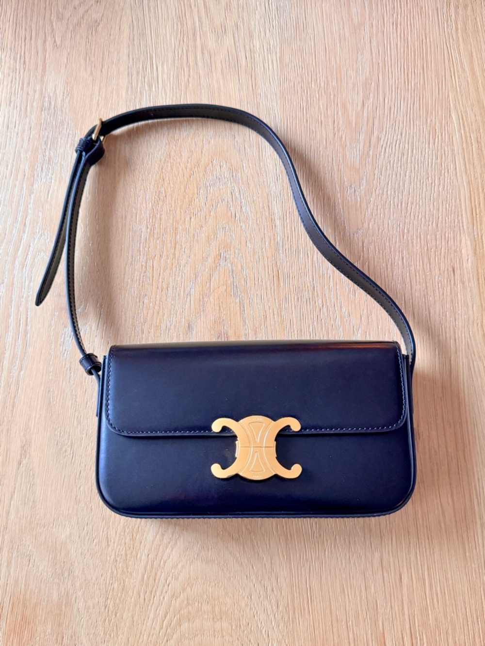 Celine Black Classic Triomphe Leather Shoulder Bag